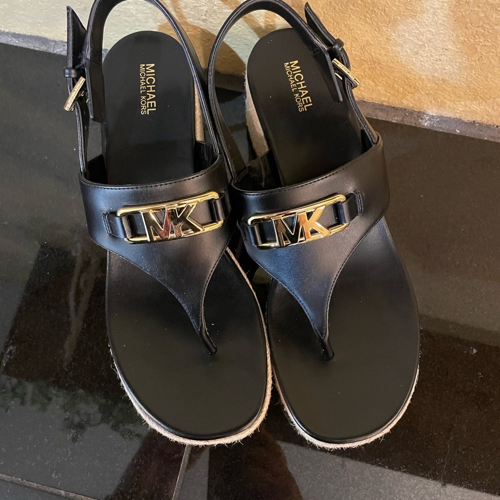 Michael Kors Black and Gold Sandals